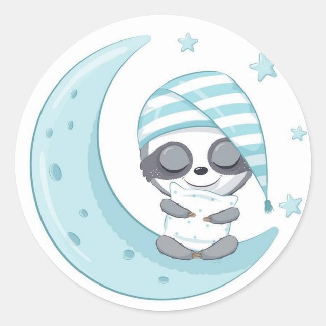 Sticker Rond Adorable Panda endormi sur la Lune (Devant)
