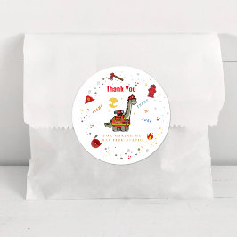 Sticker Rond Adorable pompier Dino anniversaire