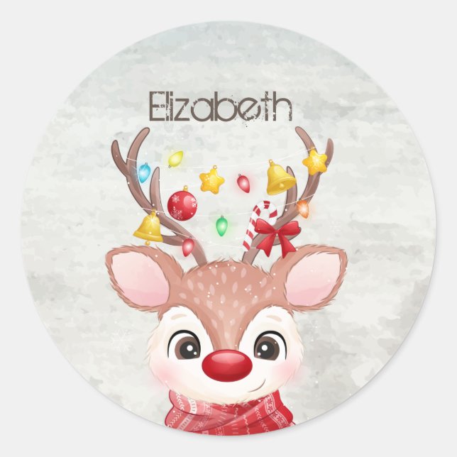 Sticker Rond Adorable renne de Noël (Devant)