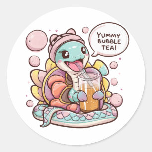 Sticker Rond Adorable serpent Cartoon : Cosy, Kawaii Vibes