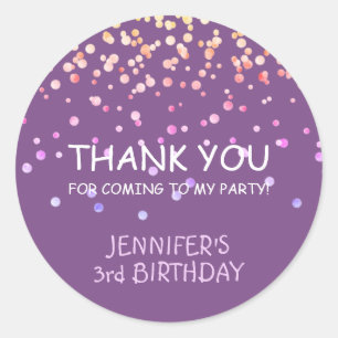 Sticker Rond Adorable Violet Confetti Merci fête Anniversaire