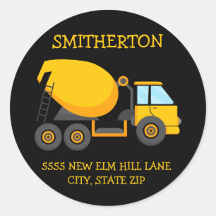 Sticker Rond Adresse d'anniversaire d'enfant avec camion de cim
