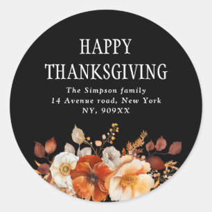 Sticker Rond adresse de bon thanksgiving floral d'automne