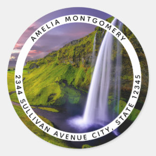 Sticker Rond Adresse de cascade islandaise Photo Nature Verte