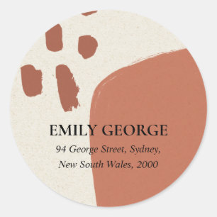 STICKER ROND ADRESSE DE KRAFT ROUGE TERRACOTTA ABSTRAITE MODERN