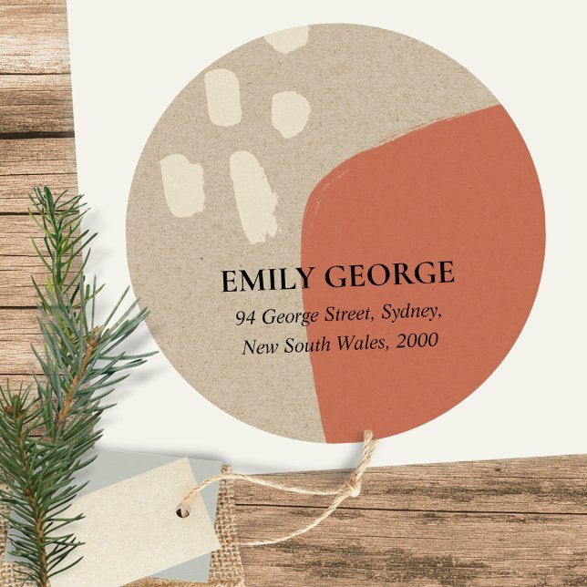 STICKER ROND ADRESSE DE KRAFT ROUGE TERRACOTTA ABSTRAITE MODERN (Créateur téléchargé)