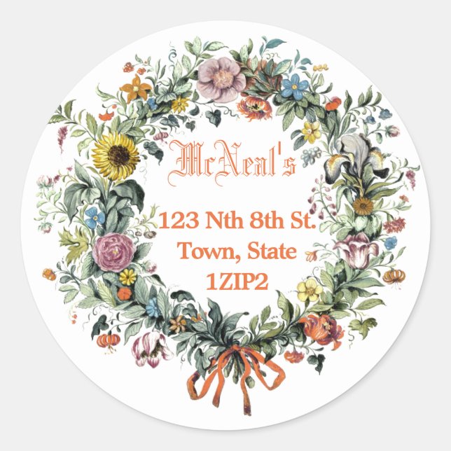 Sticker Rond Adresse de la couronne de fleurs (Devant)