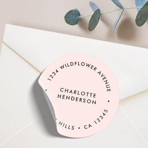 Sticker Rond Adresse de l'expéditeur Pink rose pâle minimalis