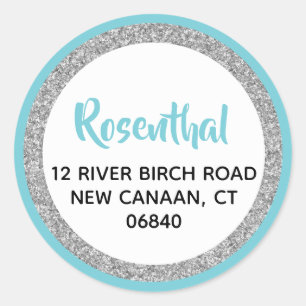 Sticker Rond Adresse de Parties scintillant bleue et argent