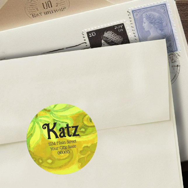 Sticker Rond Adresse de retour Aquarelle jaune vert (Créateur téléchargé)