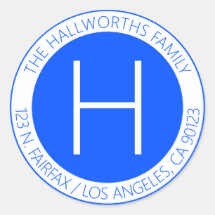 Sticker Rond Adresse de retour bleu et blanc moderne ou autre t