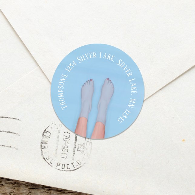 Sticker Rond Adresse de retour Blue Water Beach Custom (Cute return address label blue water tropical custom sticker)
