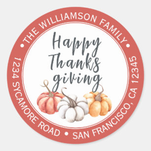 Sticker Rond Adresse de retour bon thanksgiving rouge