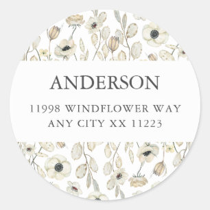 Sticker Rond Adresse de retour de baby shower fleurs blanches