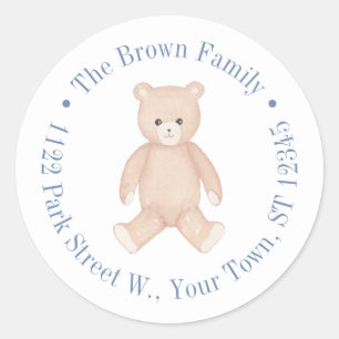Sticker Rond Adresse de retour de Baby Shower Traditionnel Ours