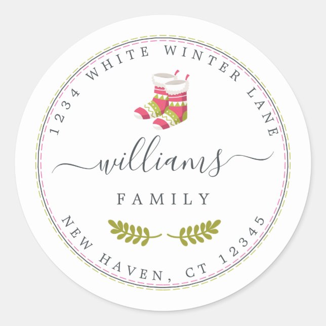 Sticker Rond Adresse de retour de famille de Noël personnalisée (Devant)