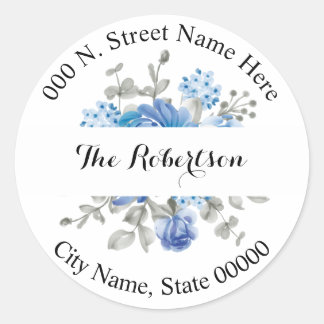 Sticker Rond Adresse de retour de fleurs bleues