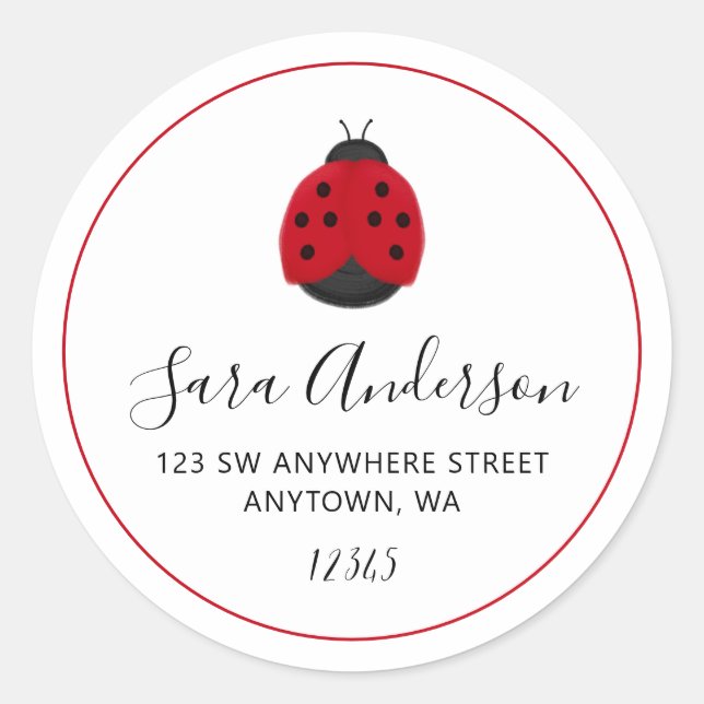 Sticker Rond Adresse de retour de frontière rouge de Ladybug (Devant)