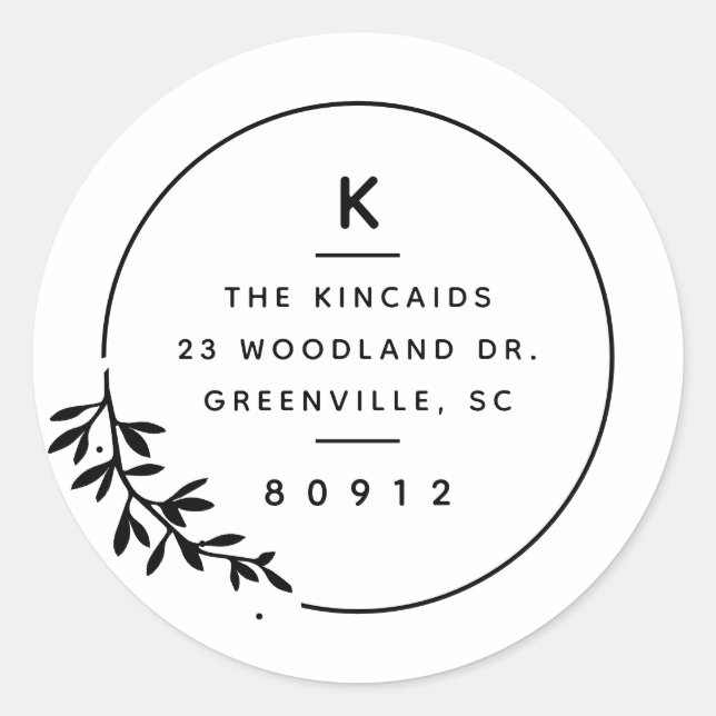 Sticker Rond Adresse de retour de la branche d'olive monogramme (Devant)