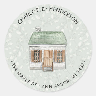 Sticker Rond Adresse de retour de la maison Watercolor