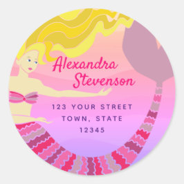 Sticker Rond Adresse de retour de la sirène rose