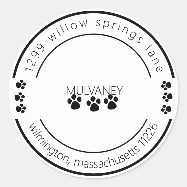 Sticker Rond Adresse de retour de l'Empreinte de patte blanc (Devant)
