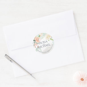 Sticker Rond Adresse de retour de mariage floral à l'aquarelle 