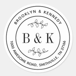 Sticker Rond Adresse de retour de mariage florale à monogramme