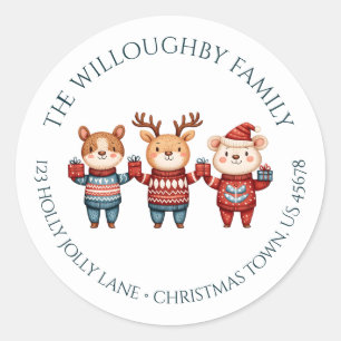Sticker Rond Adresse de Retour de Noël Holly Jolly