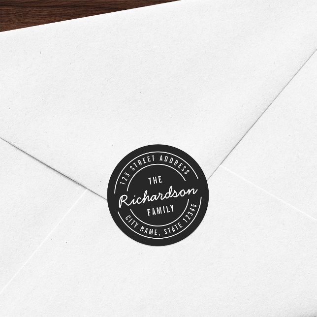 Sticker Rond Adresse de retour de nom de famille moderne (Créateur téléchargé)