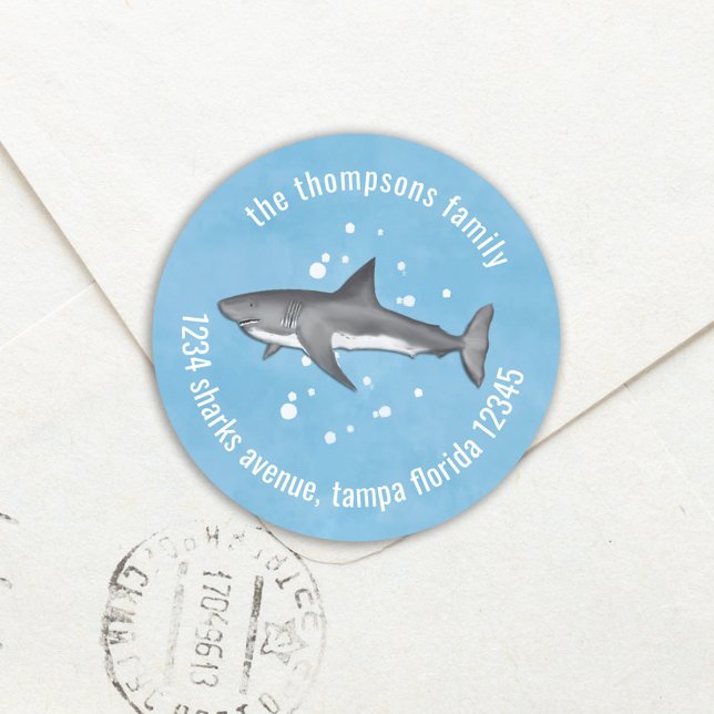 Sticker Rond Adresse de retour de requins de l'océan bleu fanta (Créateur téléchargé)