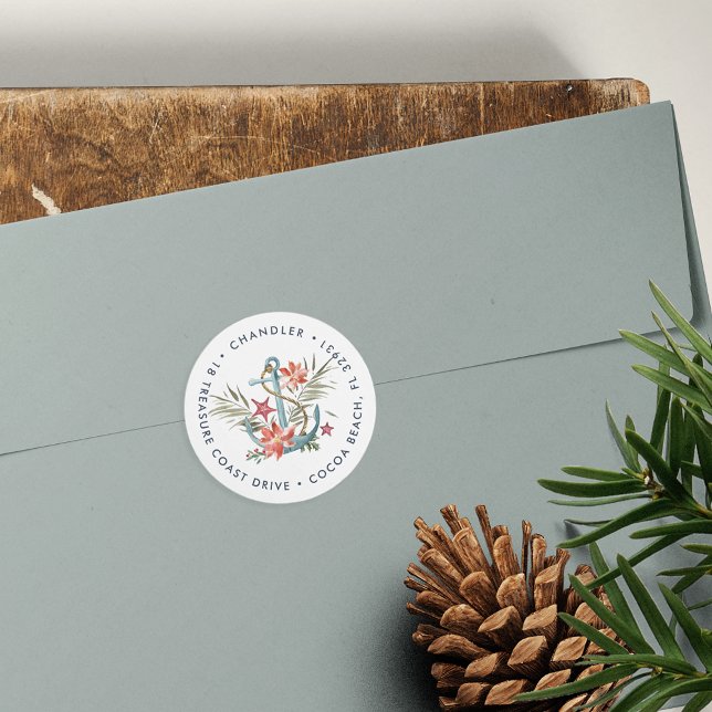 Sticker Rond Adresse de retour de vacances en bord de mer (Créateur téléchargé)