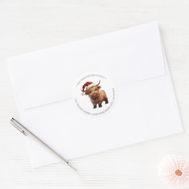 Sticker Rond Adresse de retour de vache de Highland (Enveloppe)