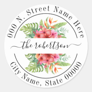 Sticker Rond Adresse de retour des fleurs tropicales