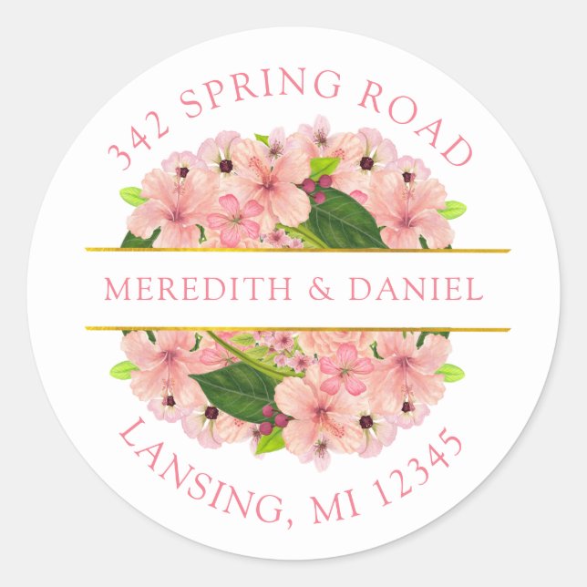 Sticker Rond Adresse de retour d'or rose moderne (Devant)