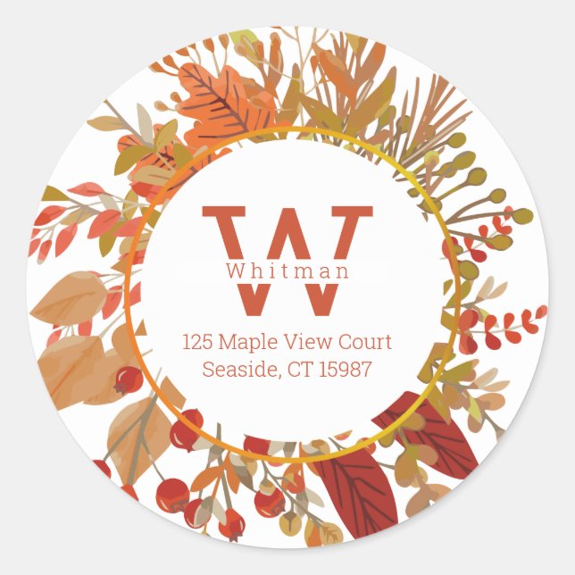 Sticker Rond Adresse de retour du feuillet d'automne (Devant)