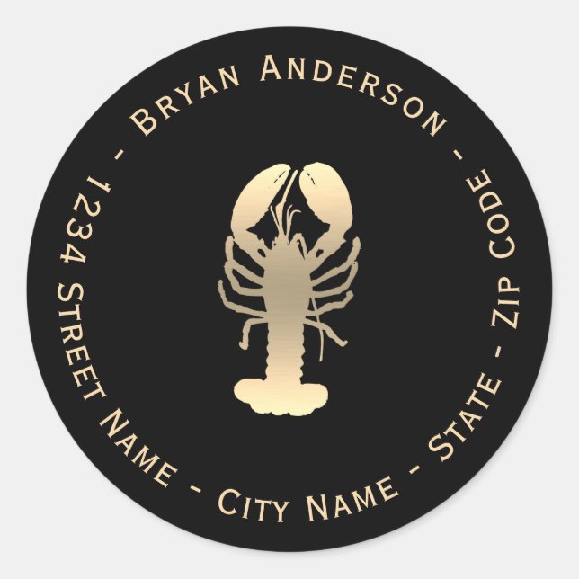 Sticker Rond Adresse de retour du homard d'or Faux (Devant)