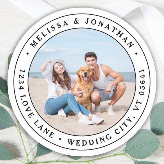 Sticker Rond Adresse de retour du Mariage photo personnalisé (Créateur téléchargé)