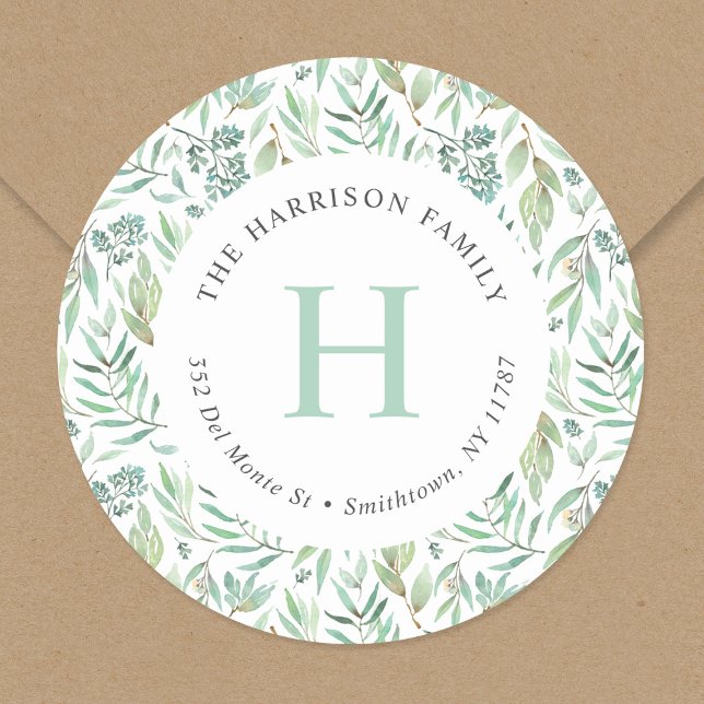 Sticker Rond Adresse de retour du monogramme de printemps (Créateur téléchargé)