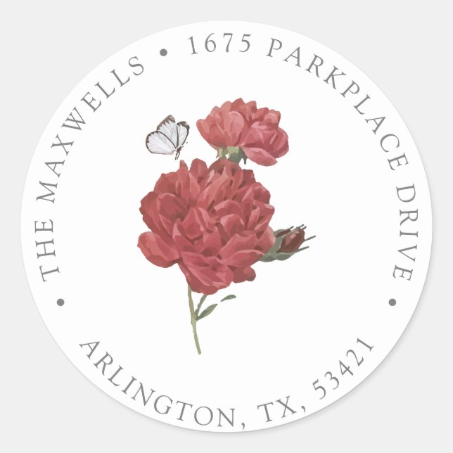 Sticker Rond Adresse de retour du papillon fleur sauvage (Devant)