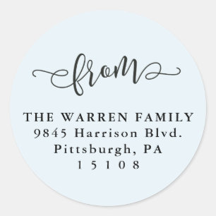 Sticker Rond Adresse de retour du script bleu clair simple