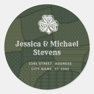 Sticker Rond Adresse de retour du shamrock chanceux irlandais P