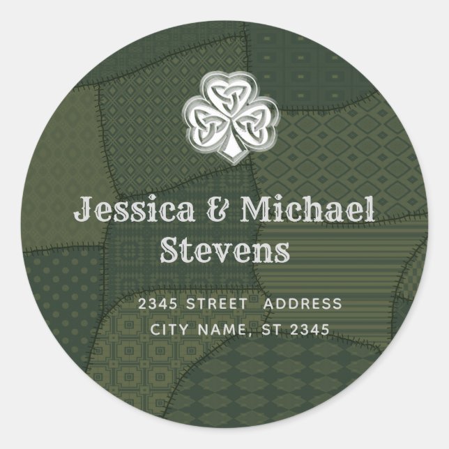 Sticker Rond Adresse de retour du shamrock chanceux irlandais P (Devant)