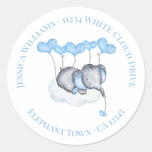 Sticker Rond Adresse de retour - Éléphant bébé garçon sur nuage