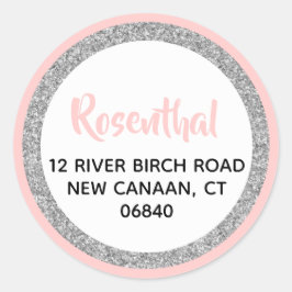 Sticker Rond Adresse de retour Glittery Pink and Silver