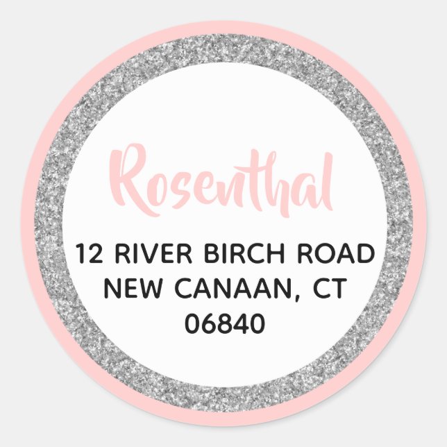 Sticker Rond Adresse de retour Glittery Pink and Silver (Devant)