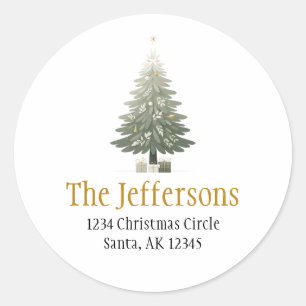 Sticker Rond Adresse de retour Gold de l'arbre de Noël