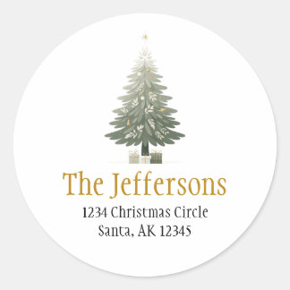 Sticker Rond Adresse de retour Gold de l'arbre de Noël
