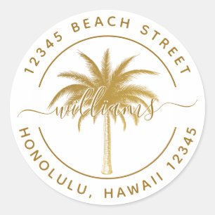 Sticker Rond Adresse de retour Gold Palm Tree