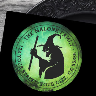Sticker Rond Adresse de retour Halloween verte et noire de la s